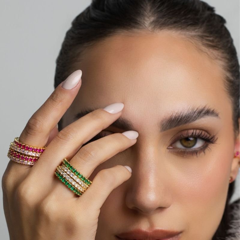 ANEL RIVIERA ZIRCÔNIA PINK 2,5MM BANHADO A OURO 18K
