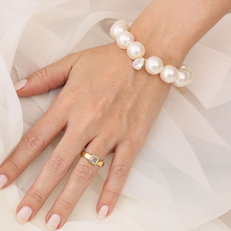 ANEL SOLITARIO PEDRA QUADRADA 5MM BANHADO A OURO 18K