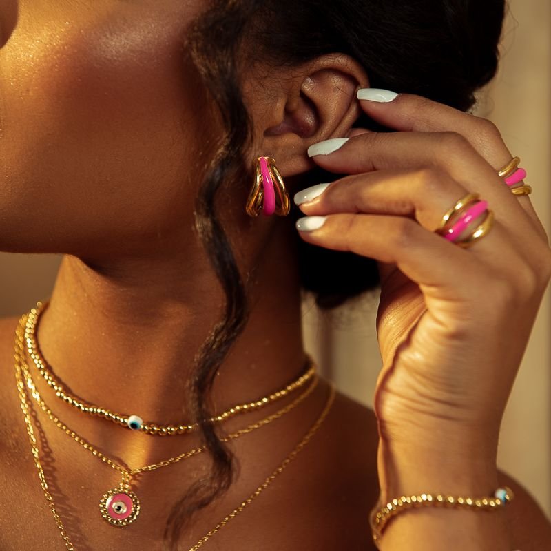 ARGOLA BEIRA-MAR ROSA BANHADO A OURO 18K