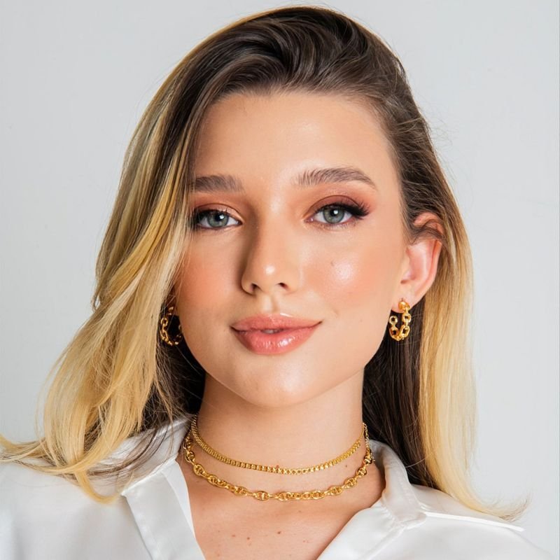 ARGOLA ELOS RETANGULARES DOURADO FOLHEADO