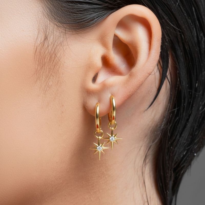 ARGOLA ESTRELA COM ZIRCONIA BANHADO A OURO 18K