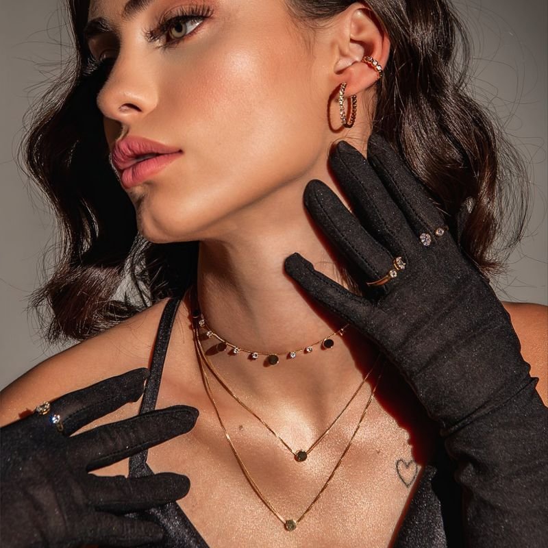 ARGOLA FILEIRA DE ZIRCONIAS DOURADO FOLHEADO