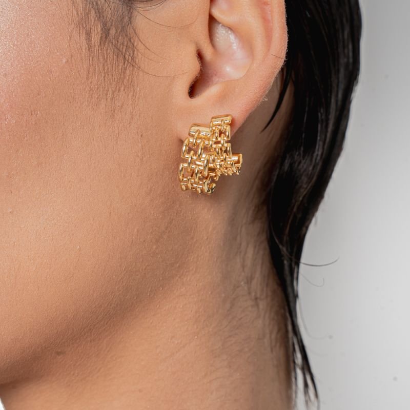 ARGOLA GEOMETRICA M BANHADO A OURO 18K