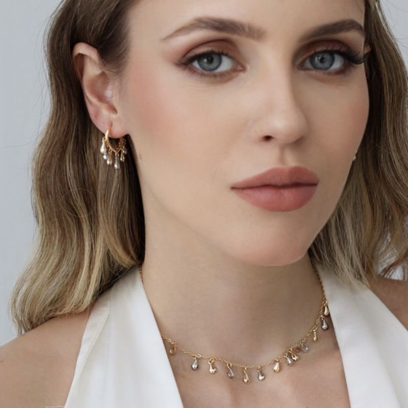 ARGOLA GOTA SERENA PRATEADO E DOURADO BANHADO A OURO 18K