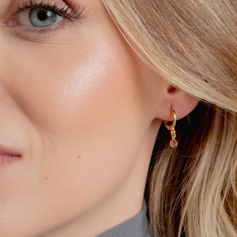 ARGOLA PONTO DE LUZ ROSA BANHADO A OURO 18K