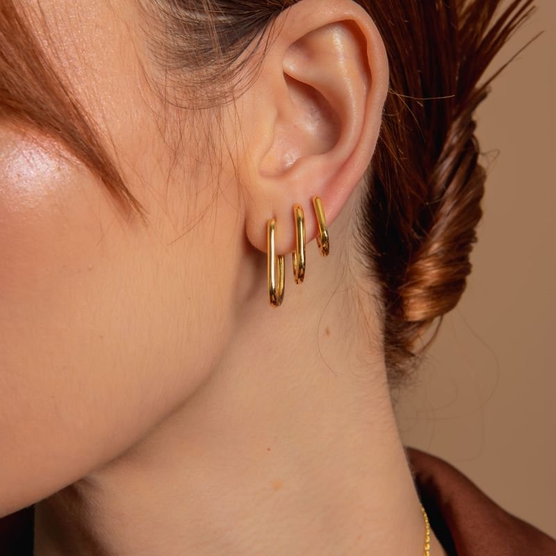 ARGOLA RETANGULAR COOL M DOURADO FOLHEADO