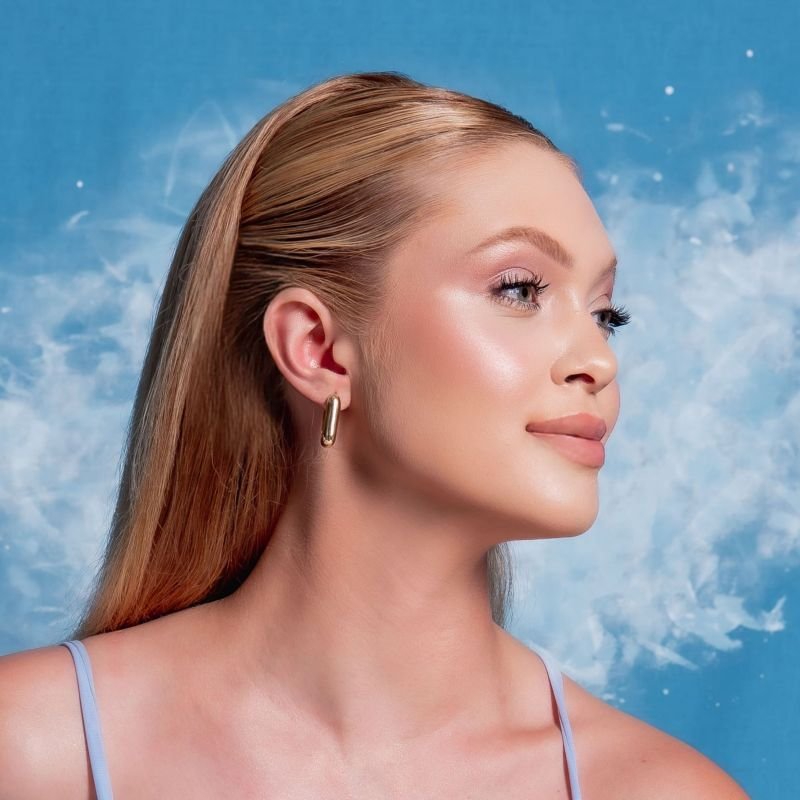 ARGOLA RETANGULAR TREND CLIQUE M DOURADO FOLHEADO