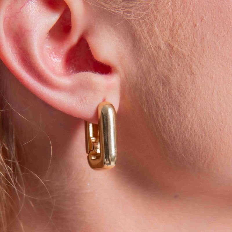 ARGOLA RETANGULAR TREND CLIQUE M DOURADO FOLHEADO