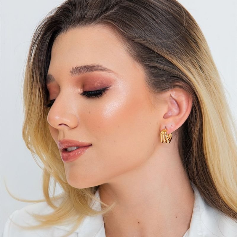 ARGOLA TRÊS FIOS QUADRADOS DOURADO FOLHEADO