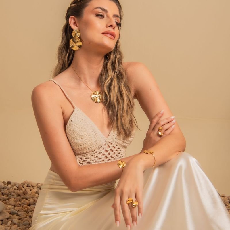 BRACELETE ALGA DETALHADA BANHADO A OURO 18K