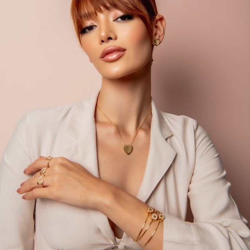 BRACELETE CORAÇÃO ZIRCÔNIA DOURADO FOLHEADO