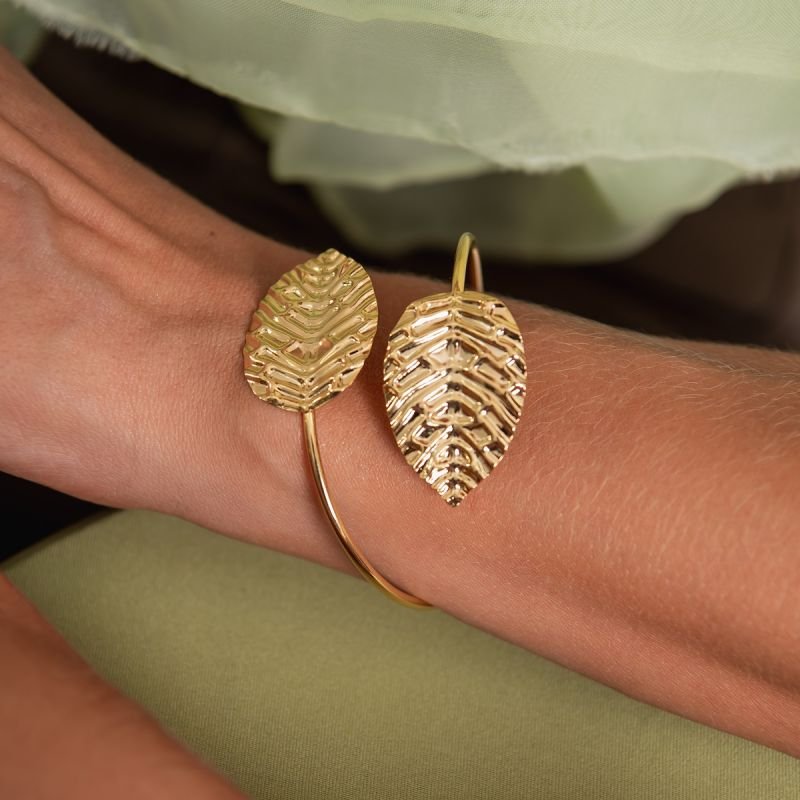 BRACELETE FOLHAS DUO BANHADO A OURO 18K