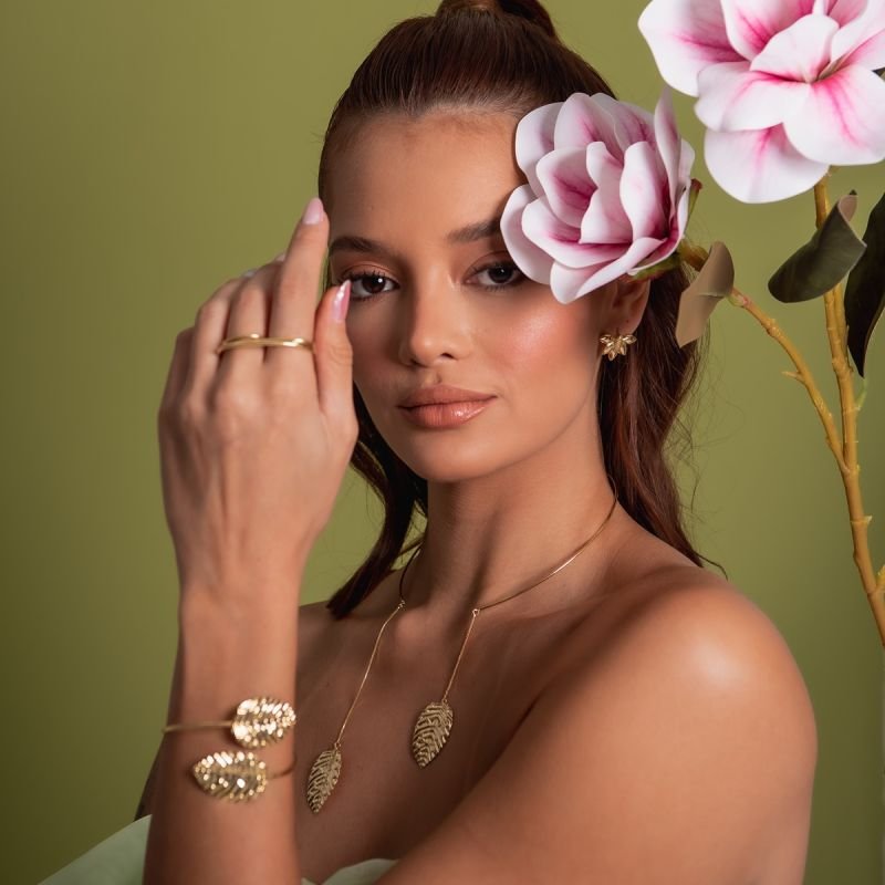 BRACELETE FOLHAS DUO BANHADO A OURO 18K