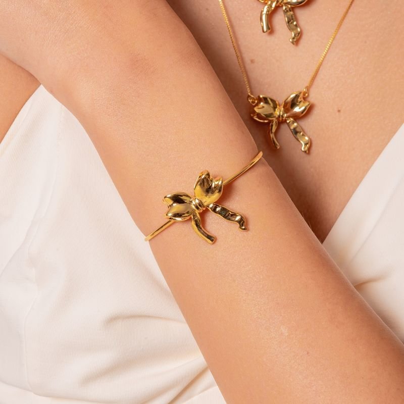 BRACELETE LAÇO FITA BANHADO A OURO 18K