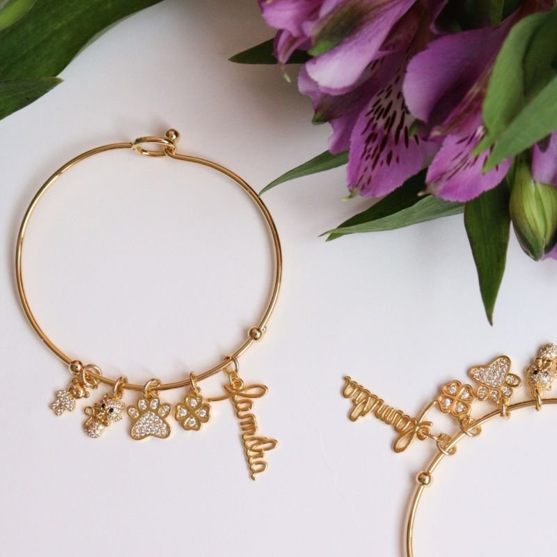 BRACELETE LISO PARA PINGENTES DOURADO FOLHEADO