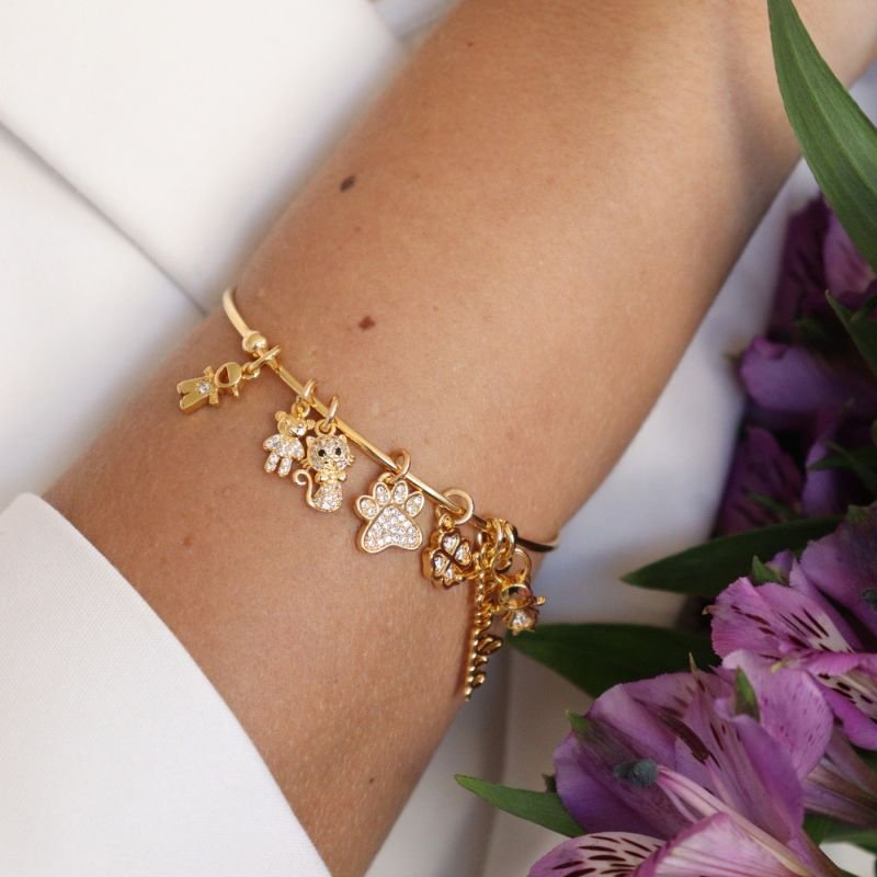 BRACELETE LISO PARA PINGENTES DOURADO FOLHEADO