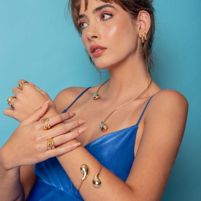 BRACELETE OCEAN GOTAS DOURADO FOLHEADO