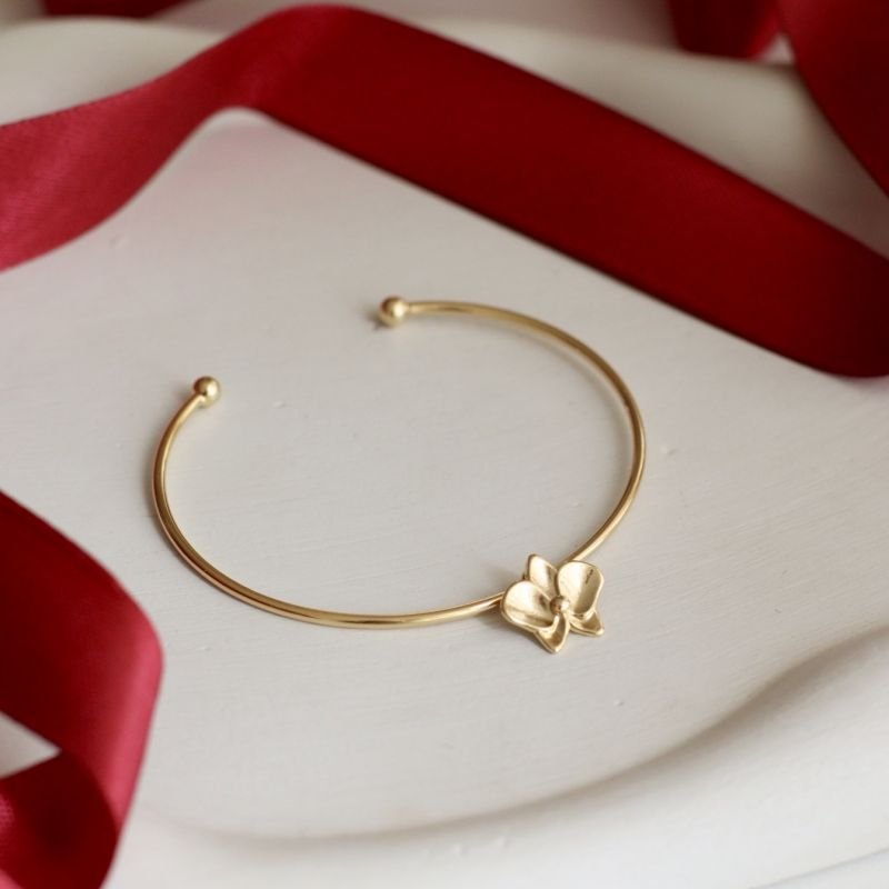 BRACELETE ORQUÍDEA LUXO M BANHADO A OURO 18K