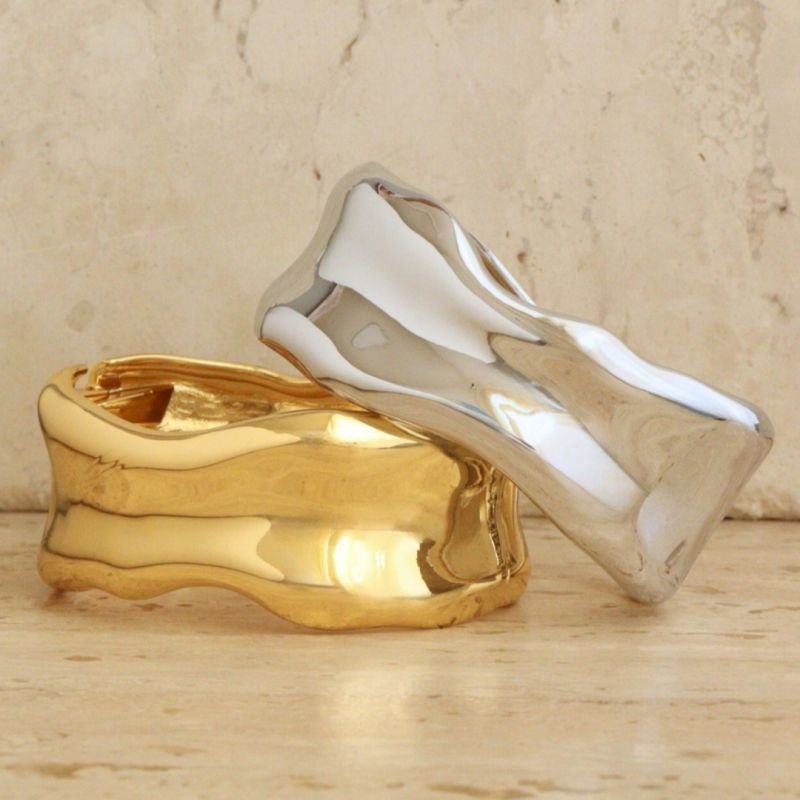 BRACELETE OVAL ORGANIC 25MM PRATEADO FOLHEADO