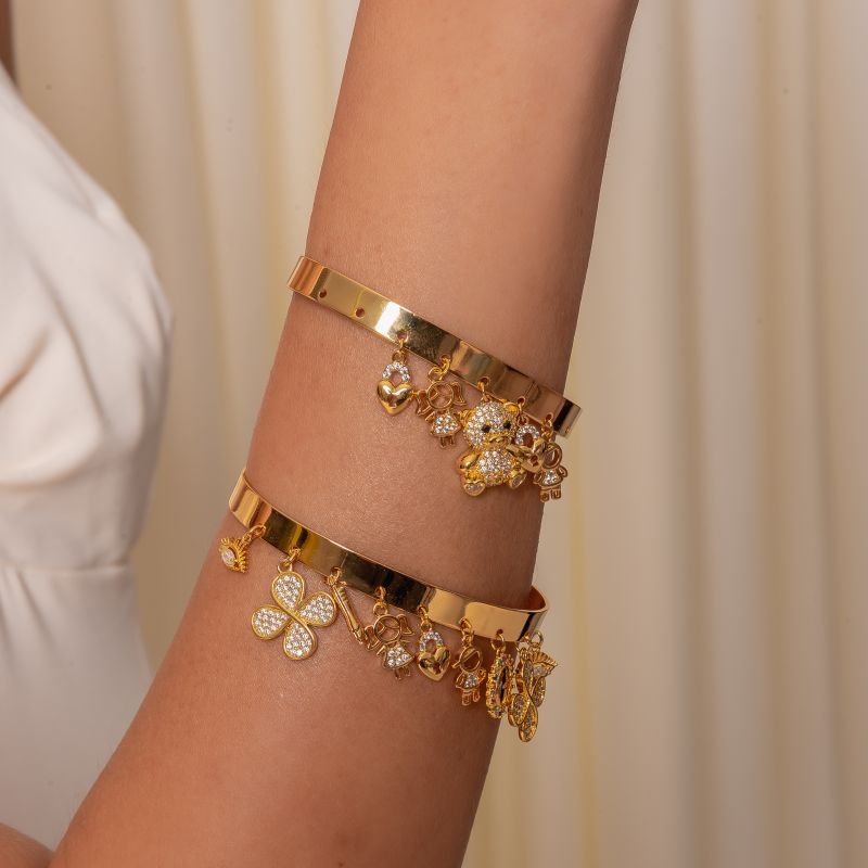 BRACELETE PARA CHARMS BANHADO A OURO 18K