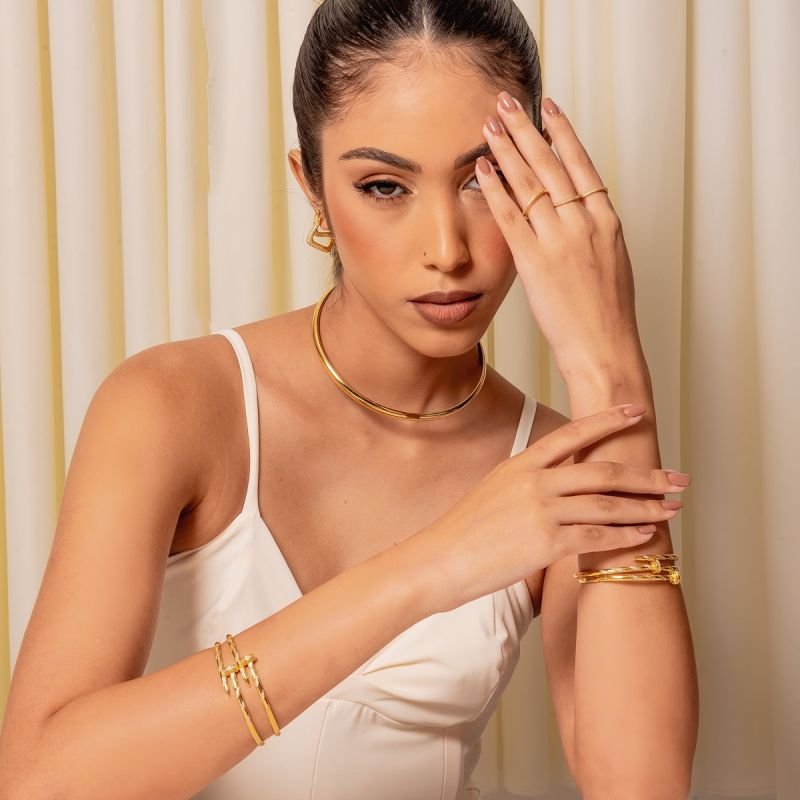 BRACELETE PREGO LUX ZIRCÔNIA DOURADO FOLHEADO