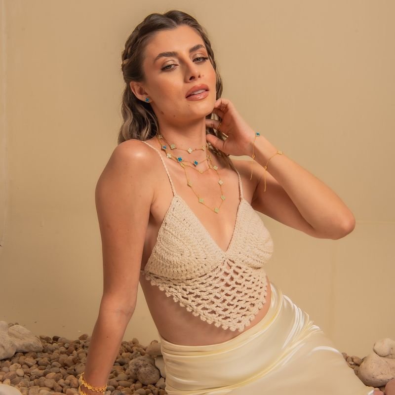 BRACELETE RÍGIDO MINI TREVOS DOURADO FOLHEADO