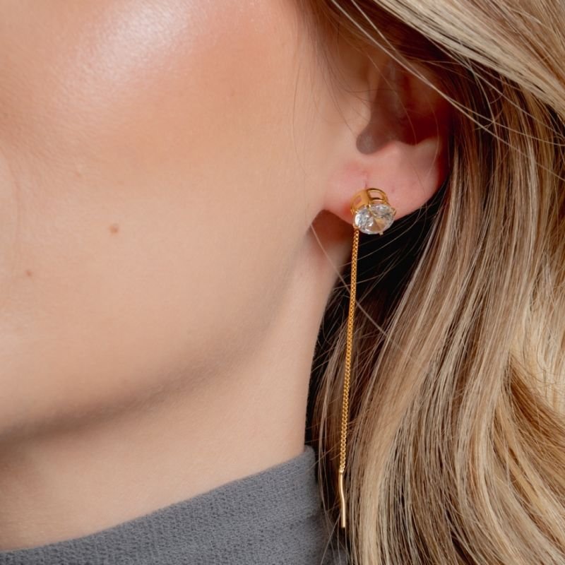 BRINCO ALFINETE PONTO DE LUZ 8MM BANHADO A OURO 18K