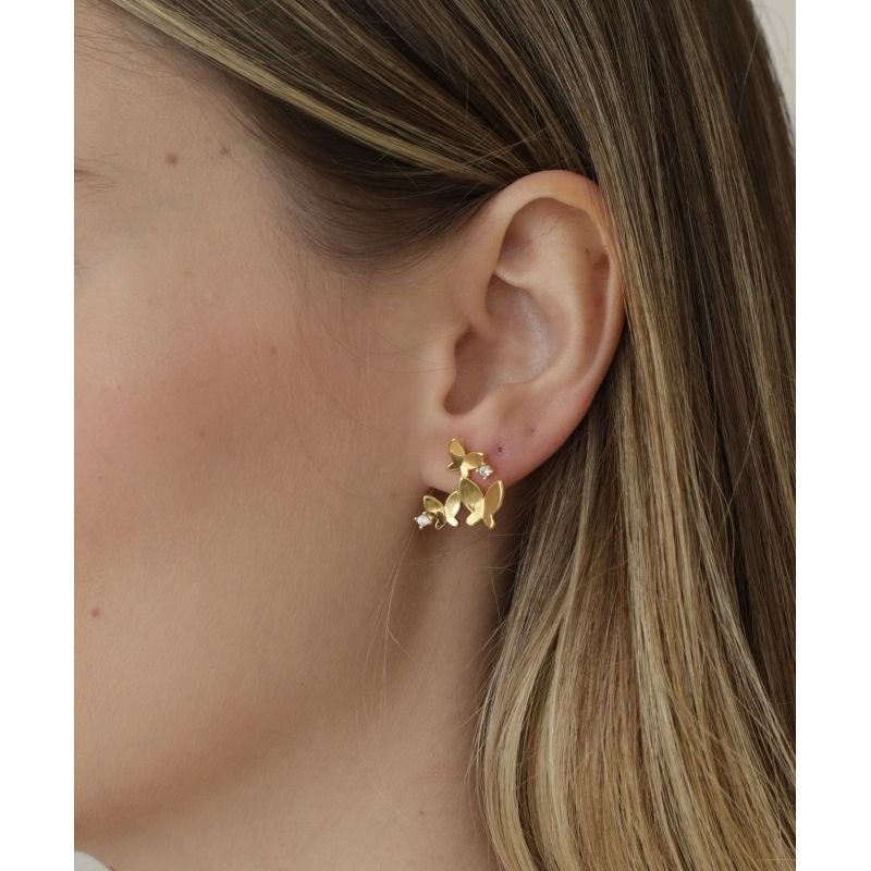 BRINCO BORBOLETA COM ZIRCÔNIA BANHADO A OURO 18K
