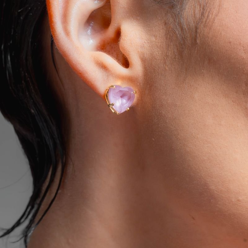 BRINCO CORAÇÃO ROSA 10MM BANHADO A OURO 18K