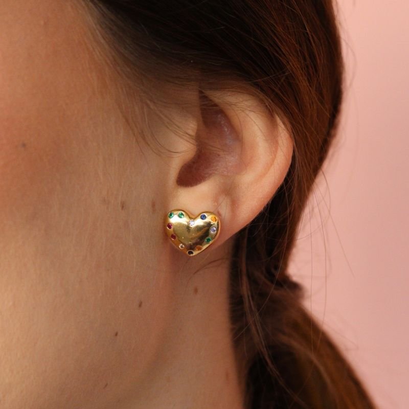 BRINCO CORAÇÃO ZIRCÔNIA COLORIDO BANHADO A OURO 18K