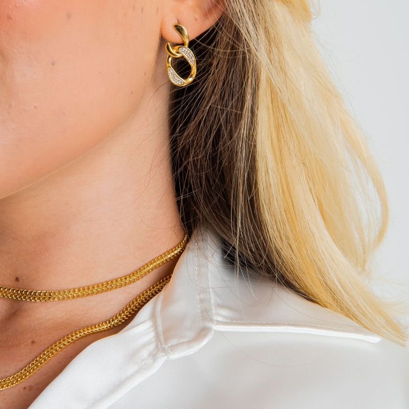 BRINCO CORRENTE ELOS ZIRCÔNIAS DOURADO FOLHEADO