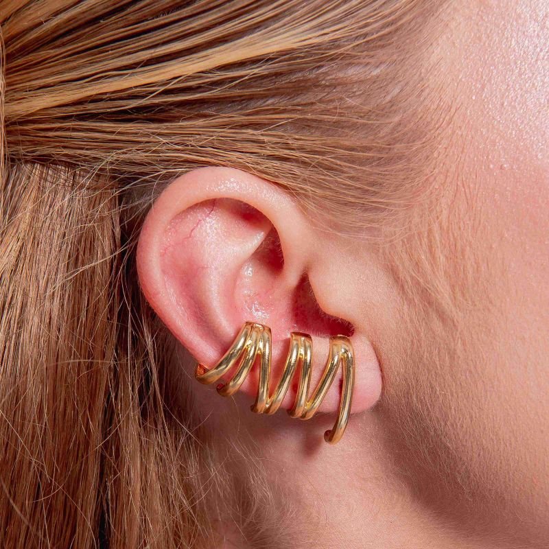 BRINCO EAR CUFF 7 FILEIRAS DOURADO FOLHEADO