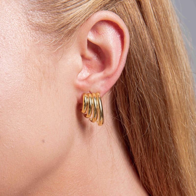 BRINCO EAR CUFF QUATRO FIOS RETO BANHADO A OURO 18K