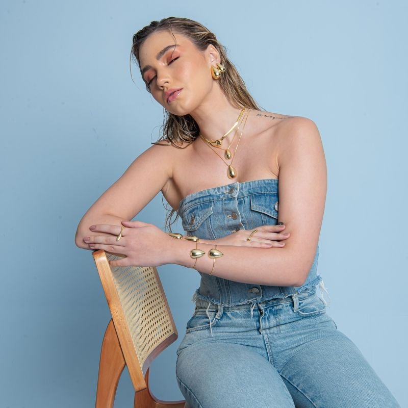 BRINCO GOTA MAX 38MM DOURADA FOLHEADA