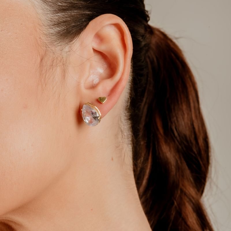 BRINCO GOTA CRISTAL 10MM DOURADO FOLHEADO