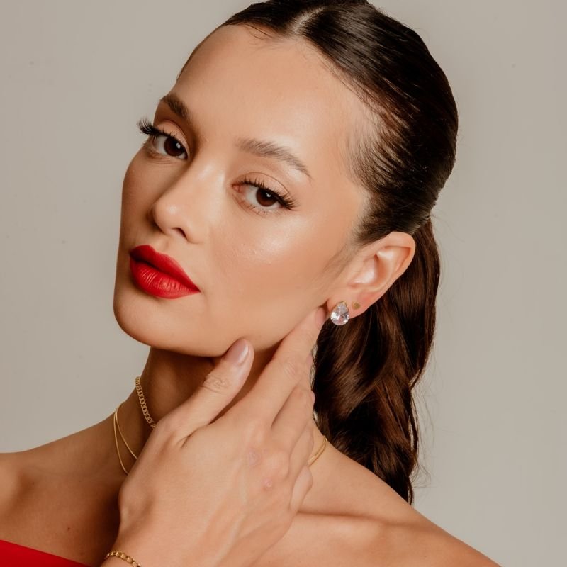 BRINCO GOTA CRISTAL 10MM DOURADO FOLHEADO