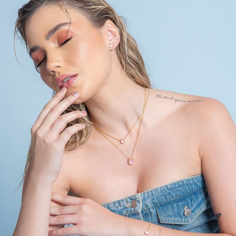 BRINCO GOTA ROSA FOSCA PP DOURADO FOLHEADO