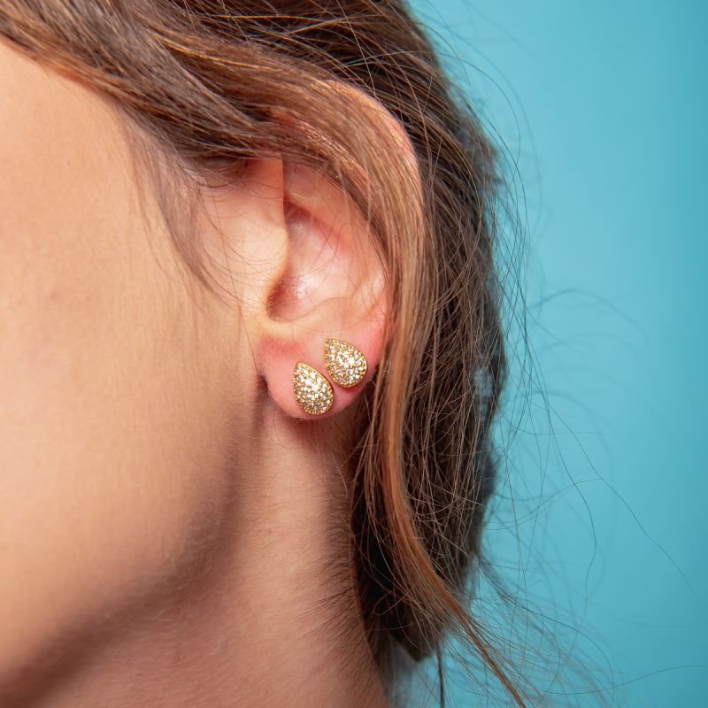 BRINCO MINI GOTA ZIRCÔNIAS 10MM DOURADO FOLHEADO