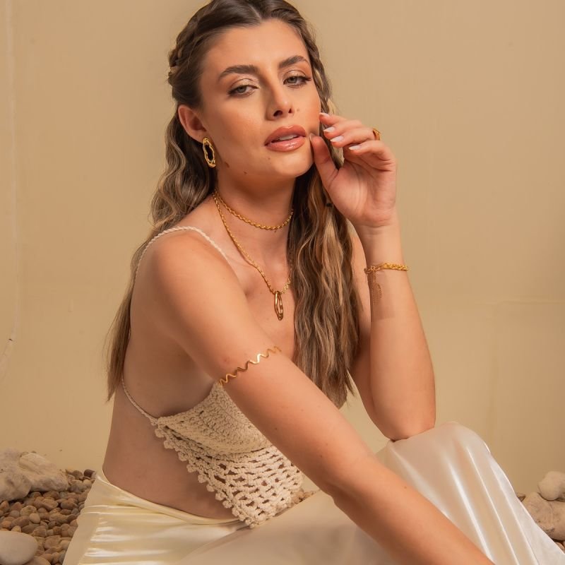 BRINCO ORGANICA LYRA DOURADO FOLHEADO