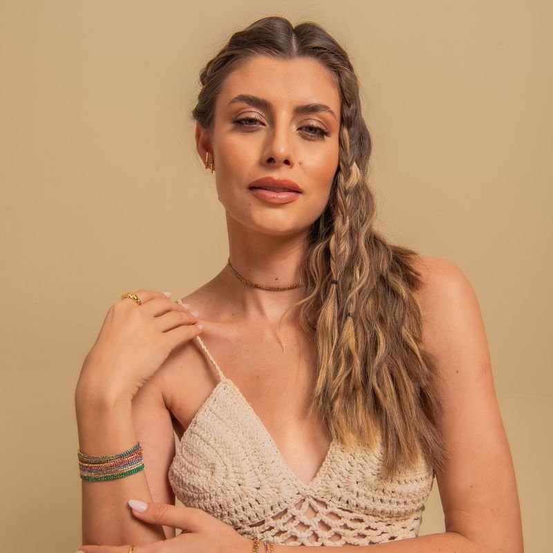 BRINCO PALITO QUADRADO ZIRCÔNIA COLORS BANHADO A OURO 18K