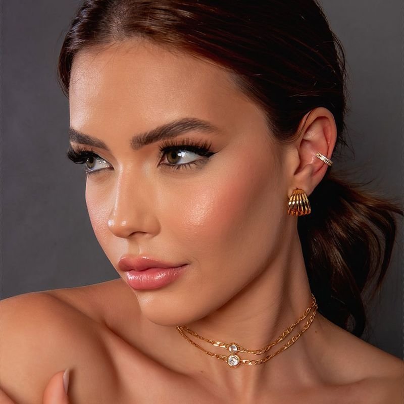 BRINCO PIERCING DUPLO ZIRCÔNIAS BANHADO A OURO 18K