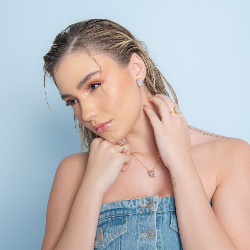 BRINCO ZIRCÔNIA PRIME BAGUETE 10X14 BANHADO A OURO 18K