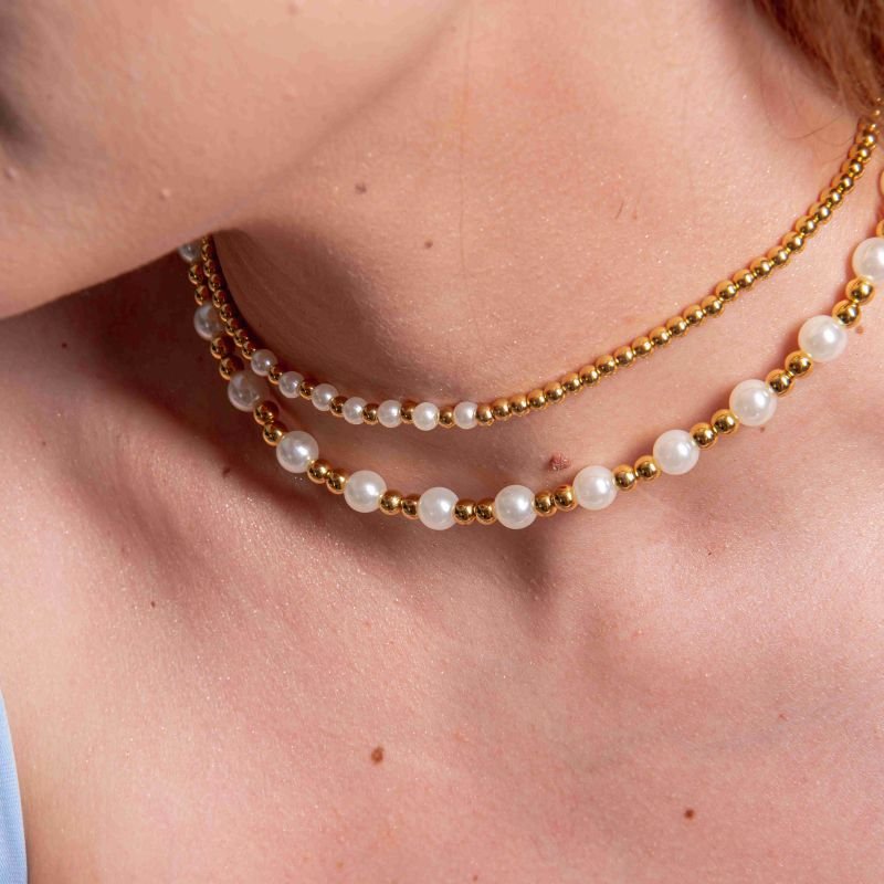 CHOKER AYLA PEROLA COM ABS BANHADO A OURO 18K