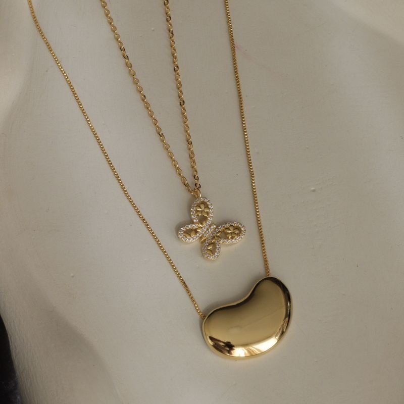 CHOKER BORBOLETA FLOR ZIRCÔNIA BANHADO A OURO 18K