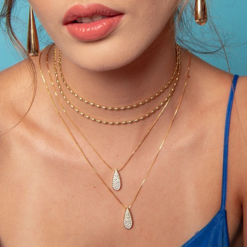 CHOKER CAPSULA LISA SEM PINGENTE DOURADO FOLHEADO