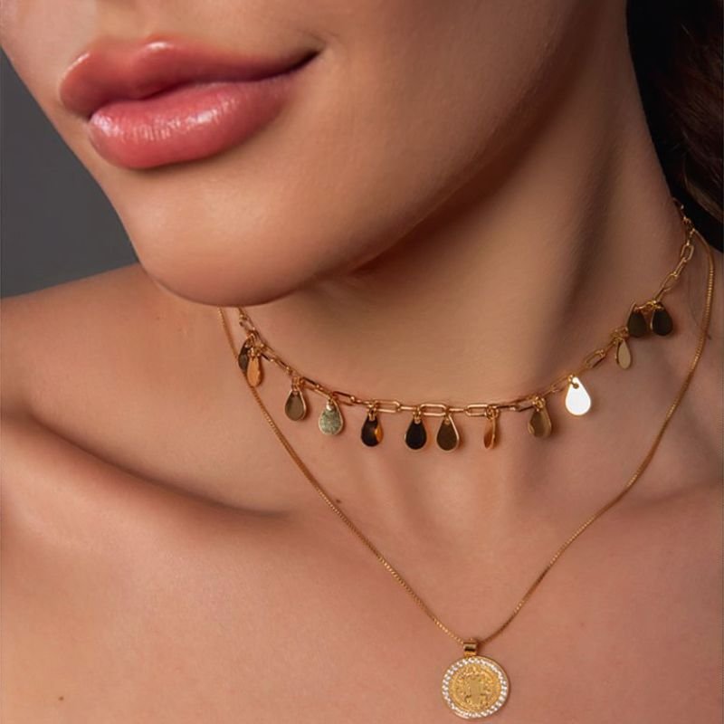 CHOKER CARTI GOTAS LISAS MEDIAS DOURADO FOLHEADO
