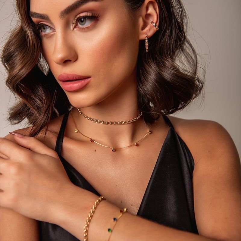 CHOKER CIRCULO E BOLINHA M DOURADO FOLHEADO