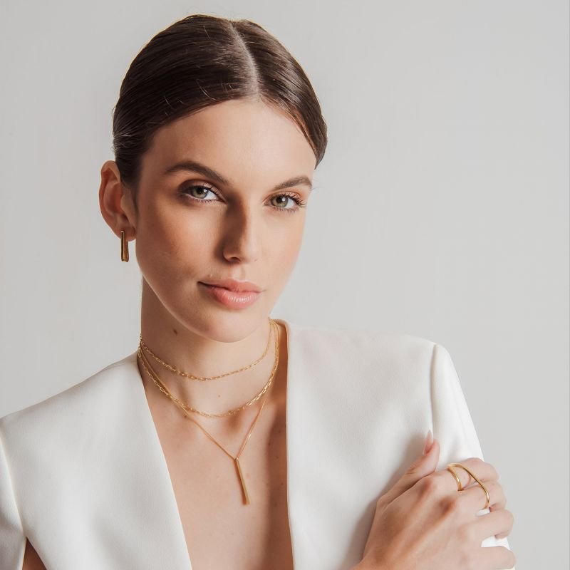 CHOKER DUPLA CARTI DOURADO FOLHEADO