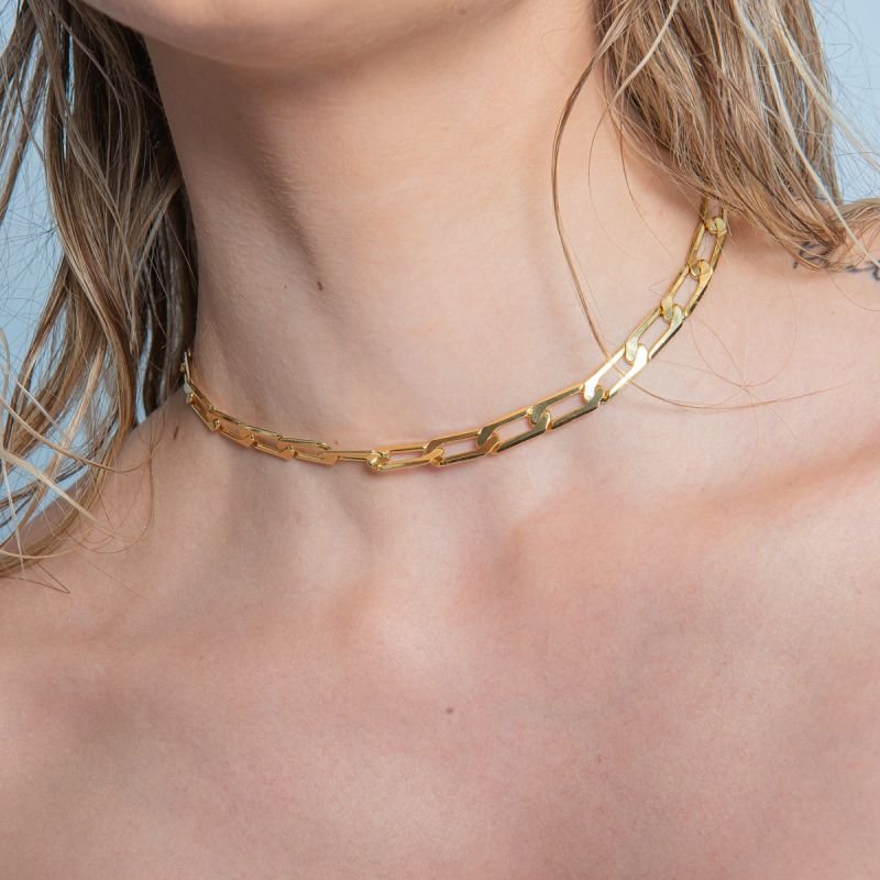 CHOKER ELO FLAT BANHADO A OURO 18K