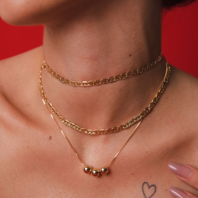 CHOKER ELOS 8 RISCADOS BANHADO A OURO 18K